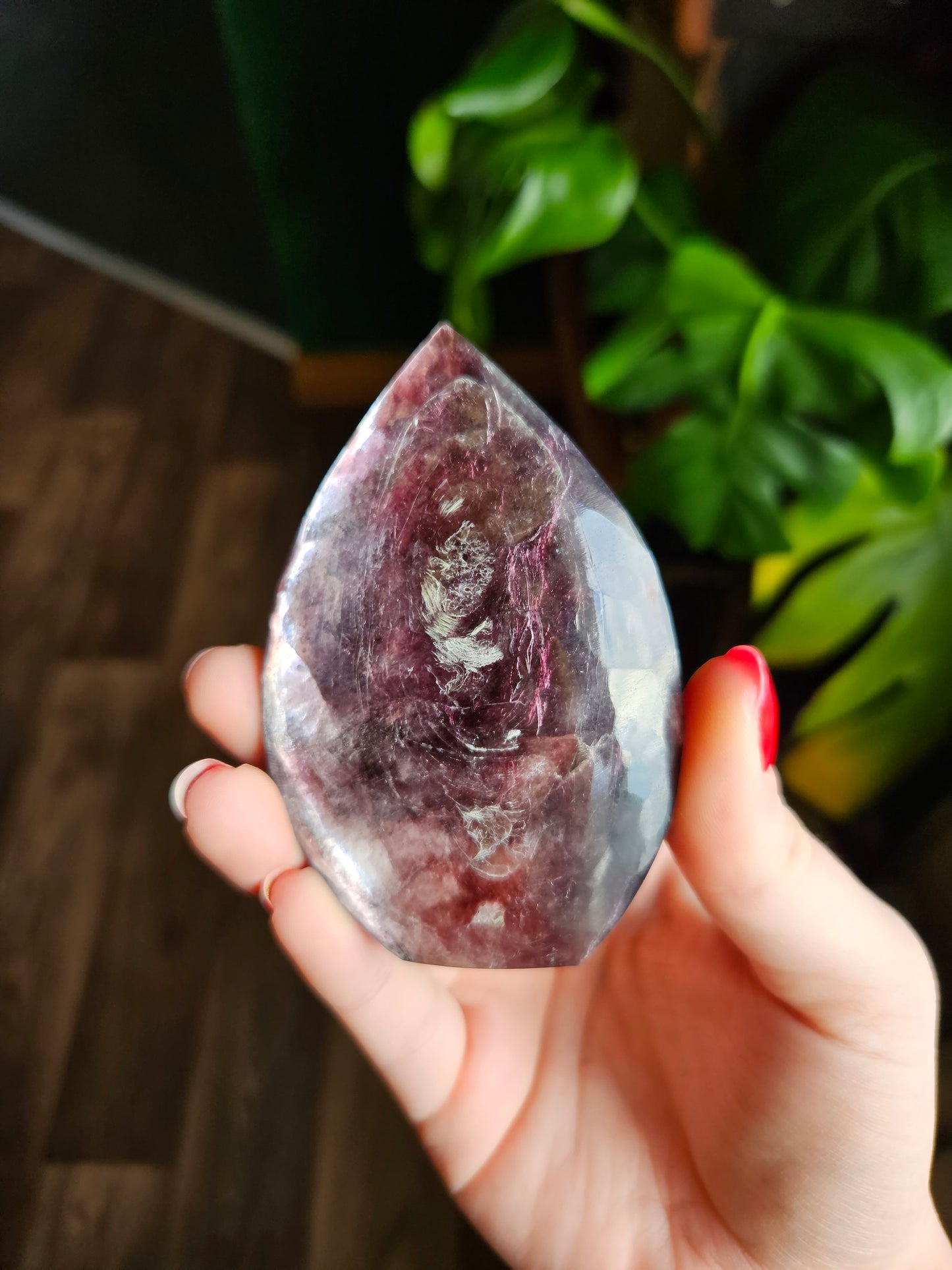 Lepidolite flame carving