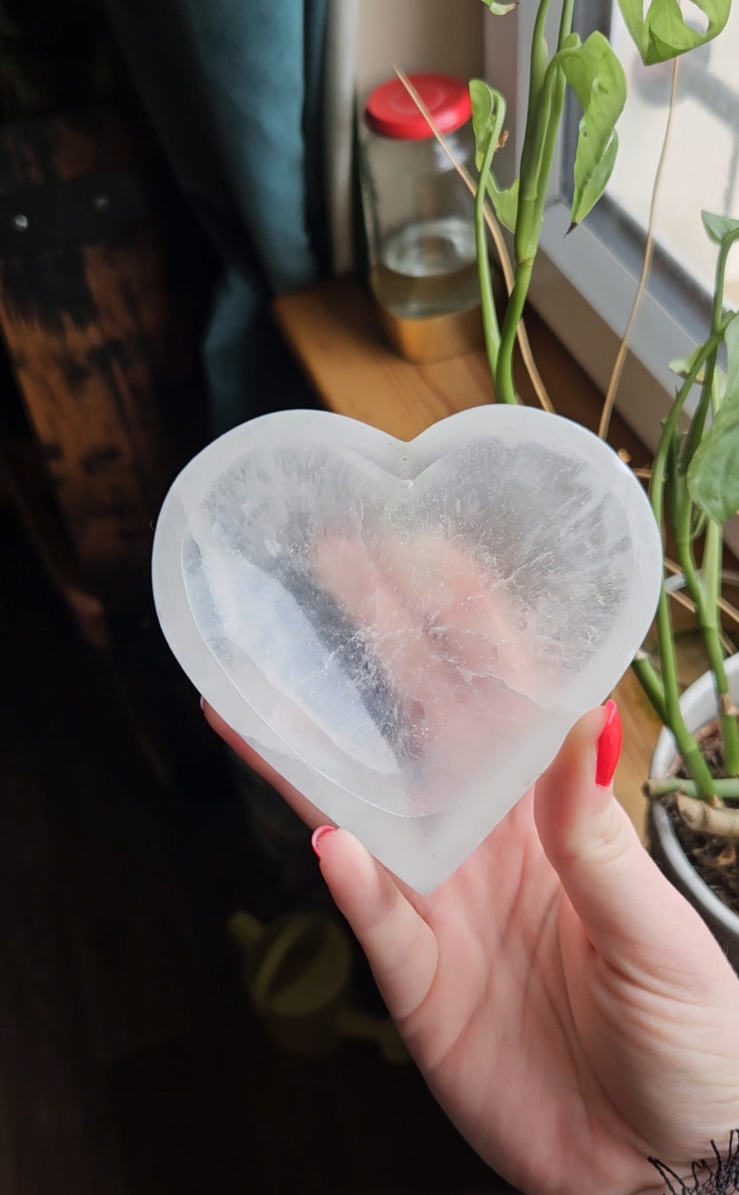 Selenite heart bowl