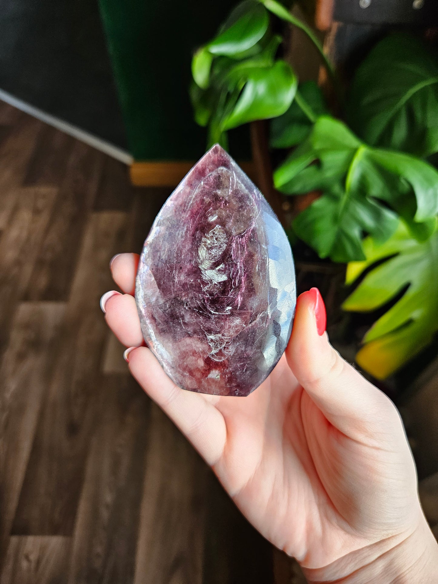 Lepidolite flame carving