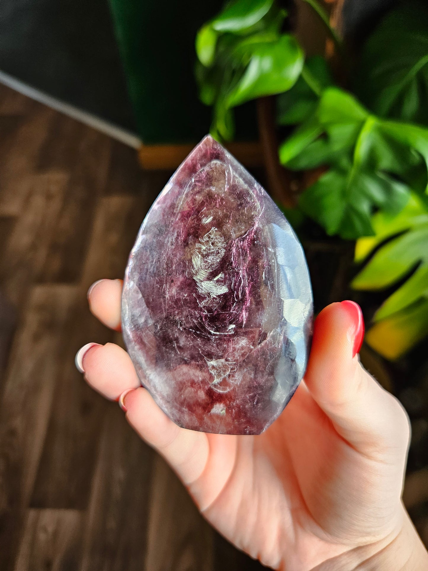 Lepidolite flame carving
