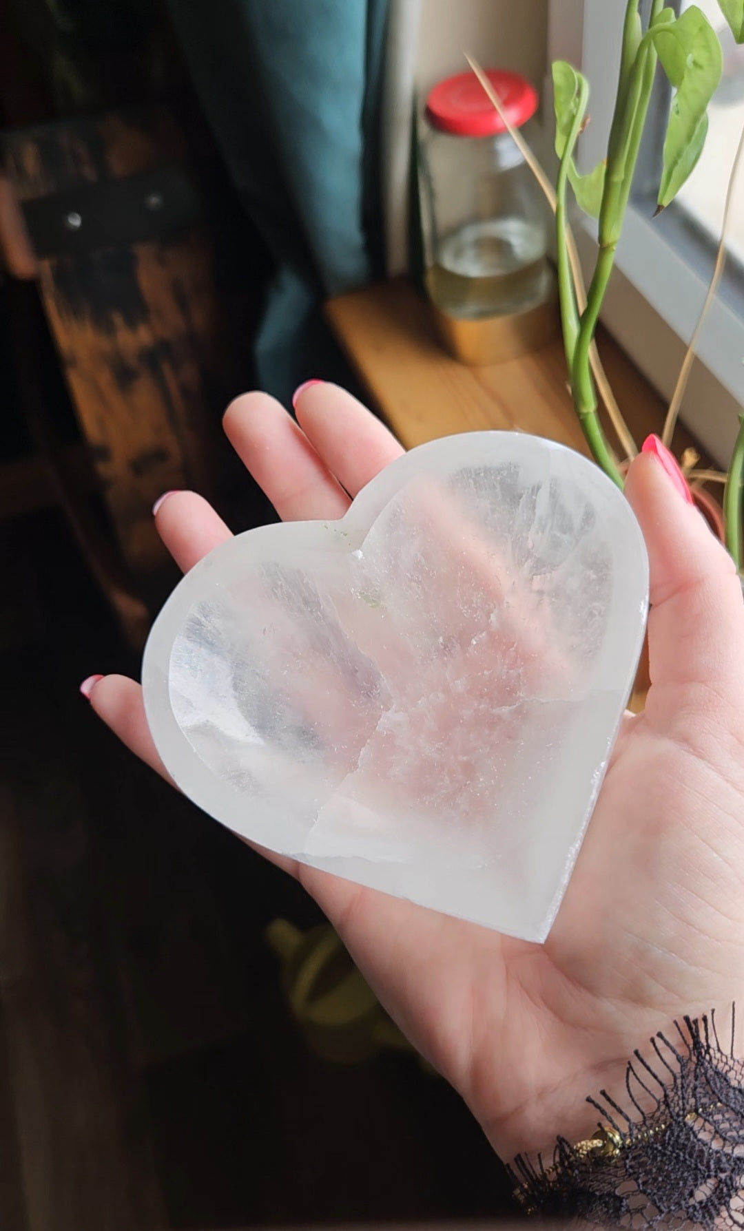 Selenite heart bowl