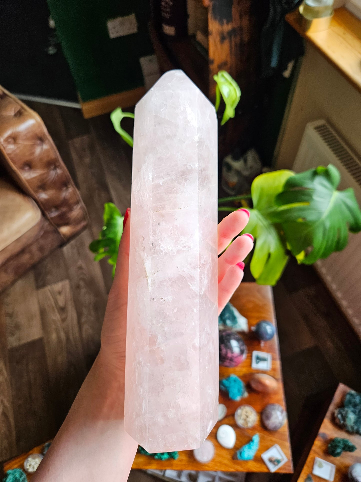Outstanding Rose Quartz 10.5" Madagascan crystal tower - 1.179kg