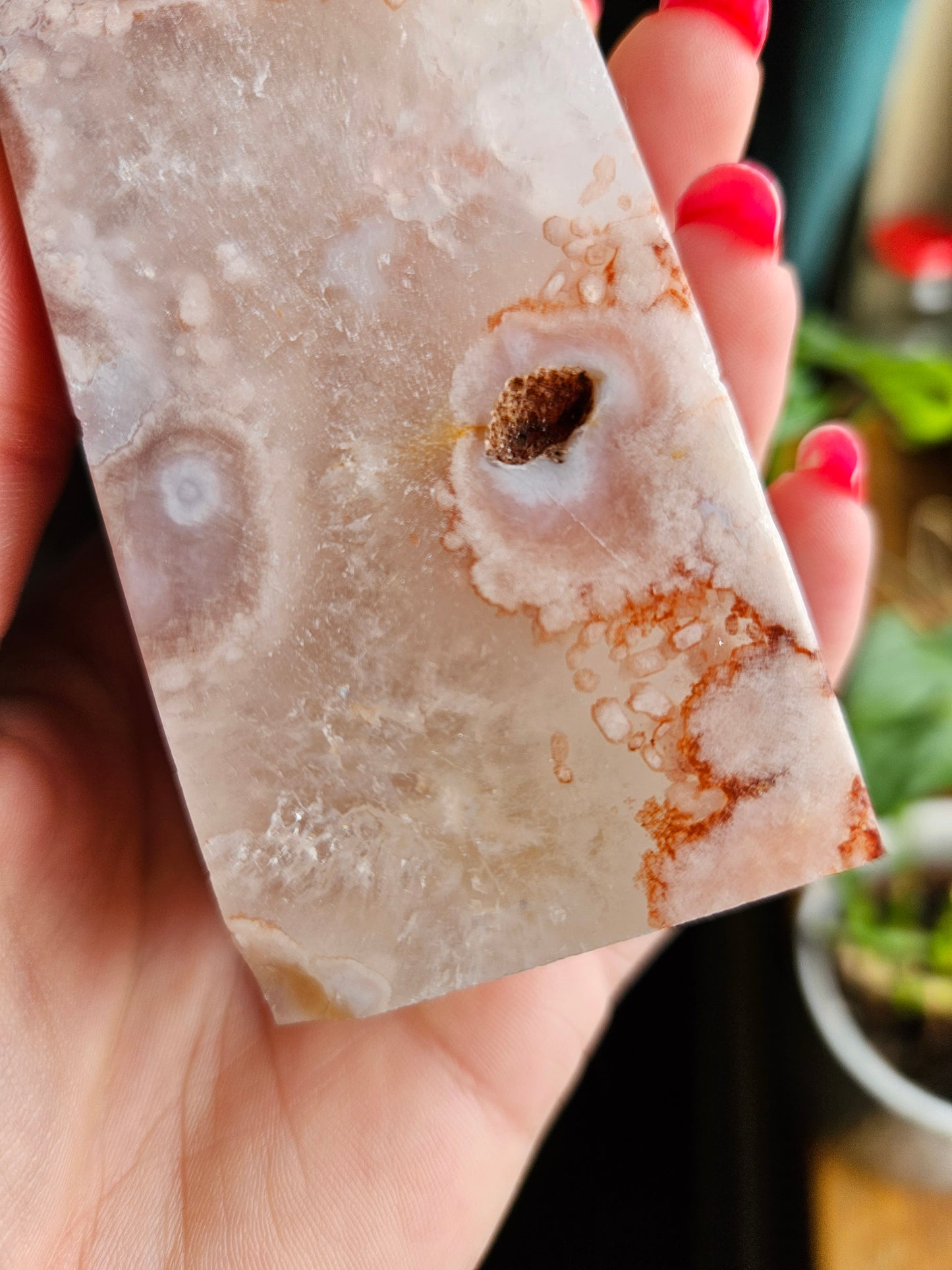 Pink Amethyst with Flower Agate tower