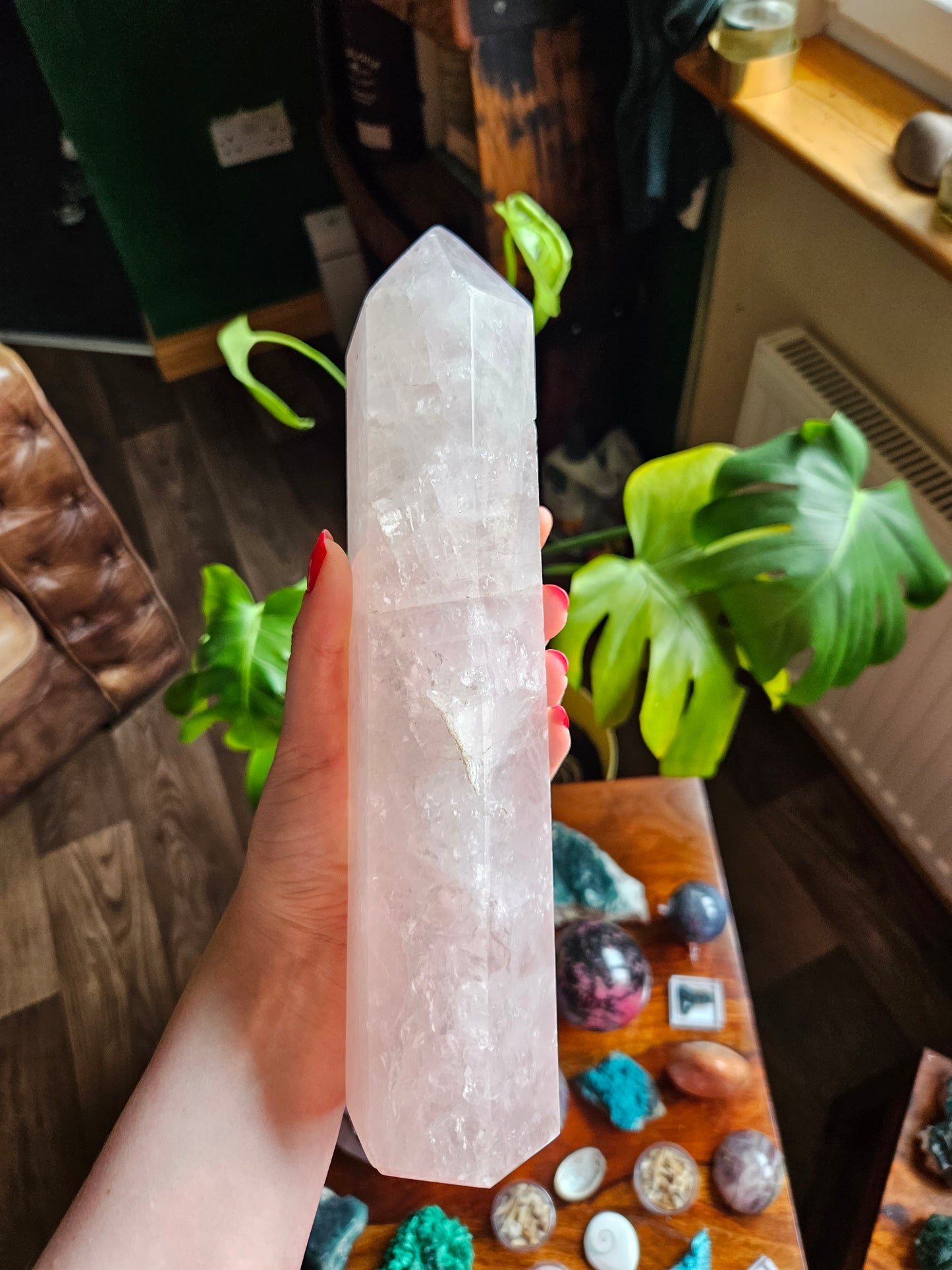 Outstanding Rose Quartz 10.5" Madagascan crystal tower - 1.179kg