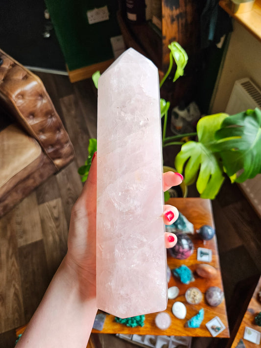 Outstanding Rose Quartz 10.5" Madagascan crystal tower - 1.179kg