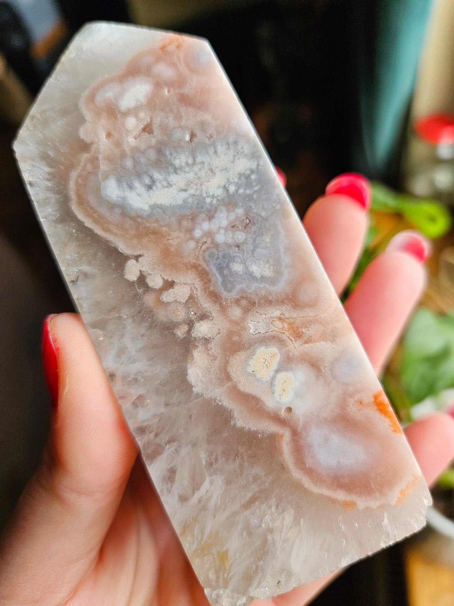 Pink Amethyst with Flower Agate tower