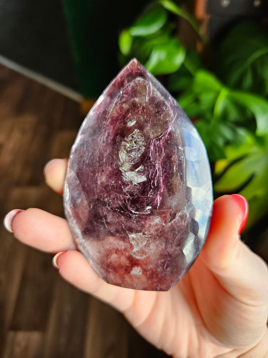 Lepidolite flame carving