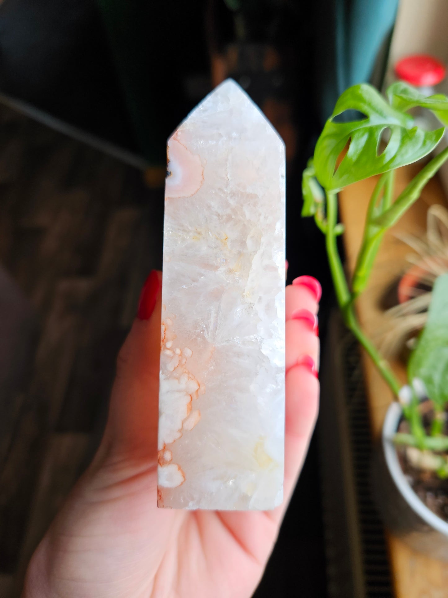 Pink Amethyst with Flower Agate tower