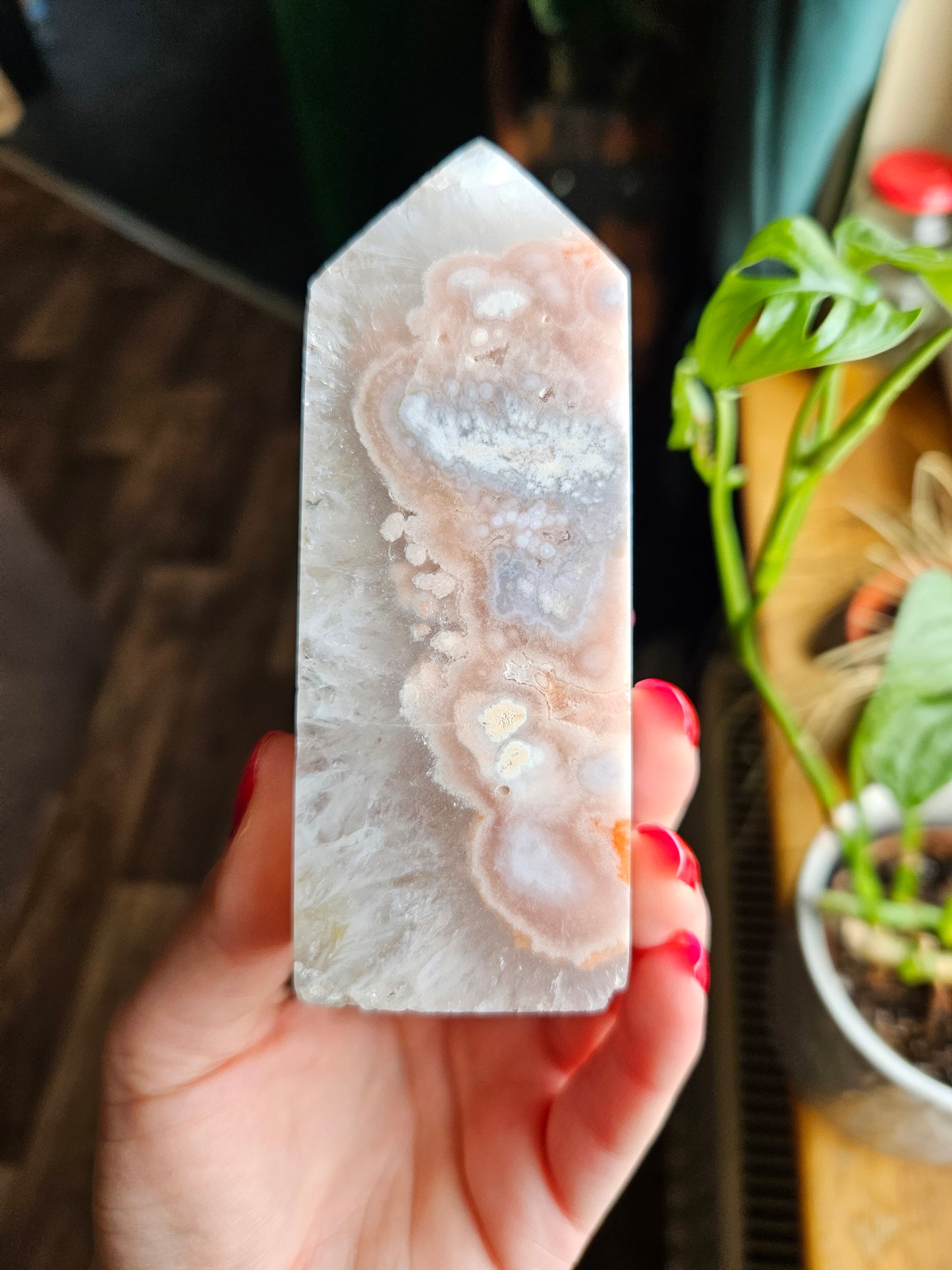 Pink Amethyst with Flower Agate tower