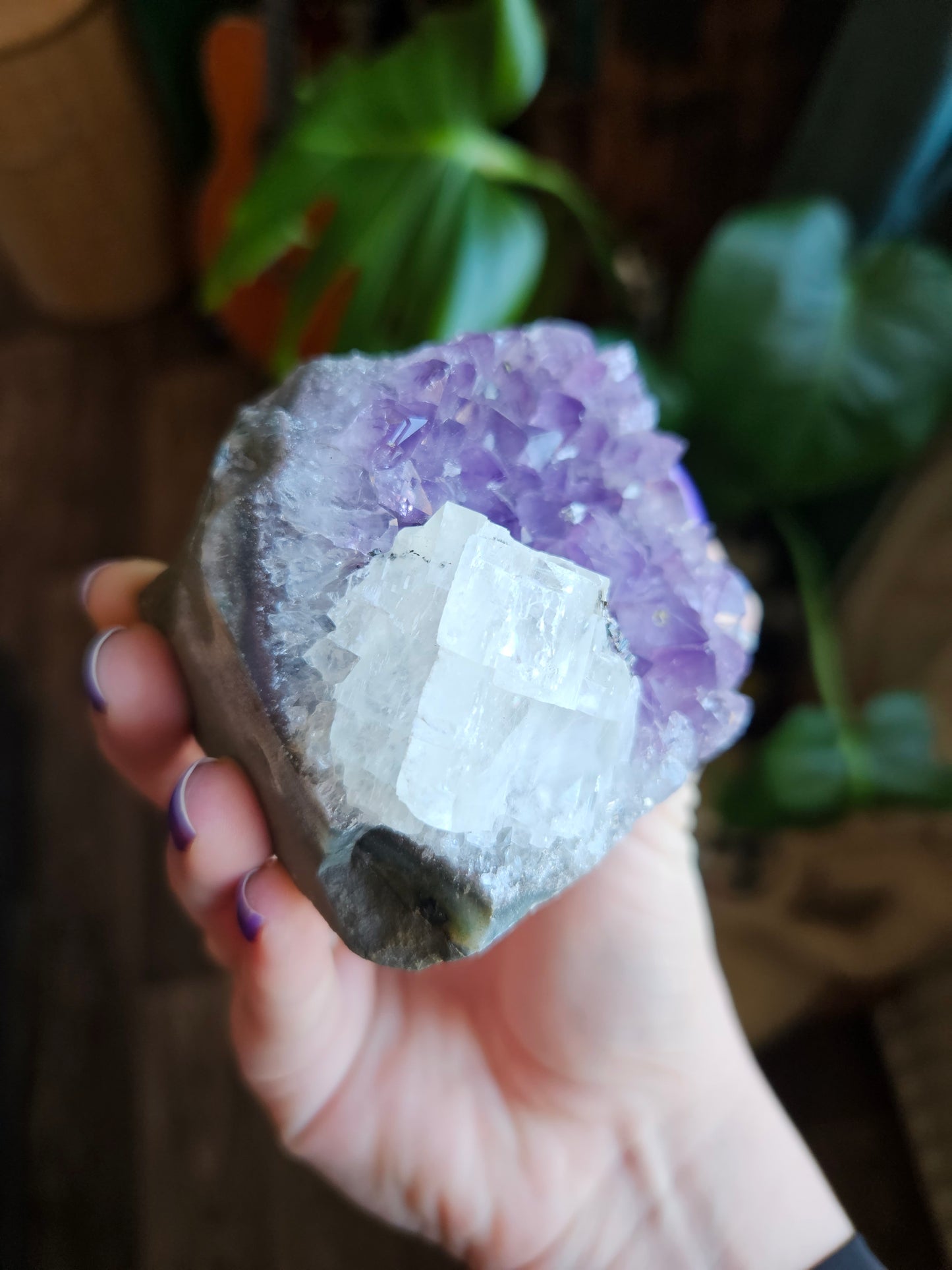 Amethyst with Quartz geode rainbow flash
