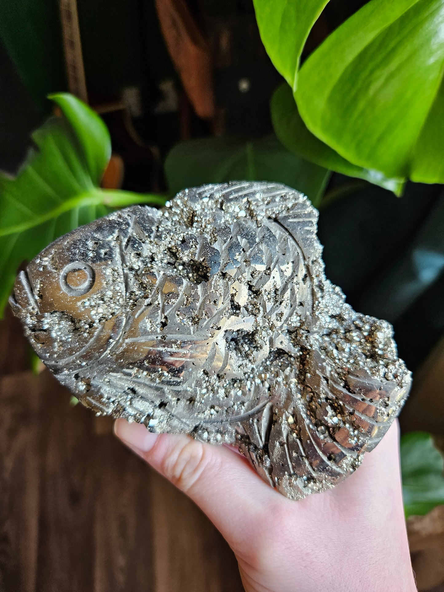 Pyrite Fish carving sculpture - 684g