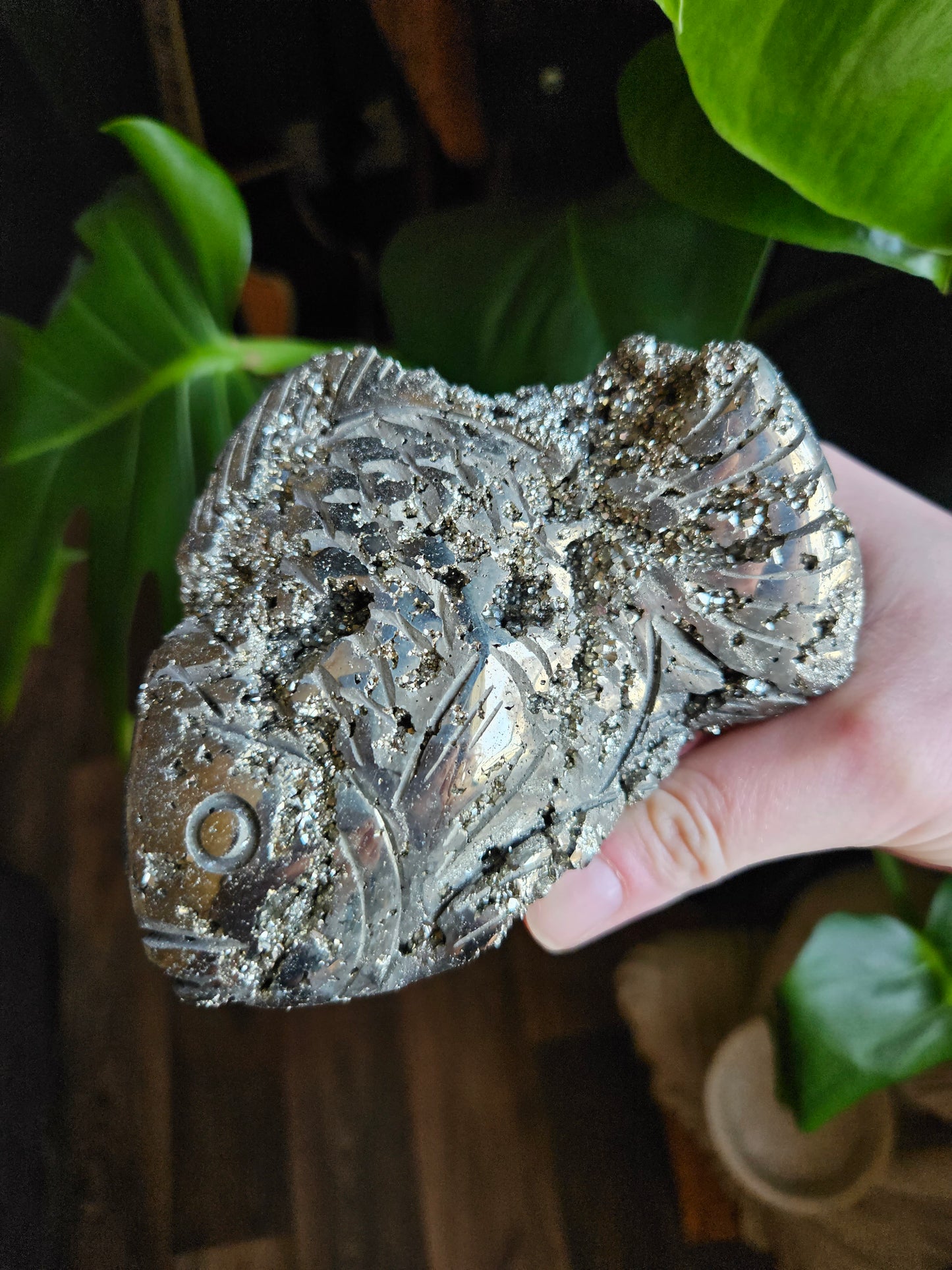 Pyrite Fish carving sculpture - 684g
