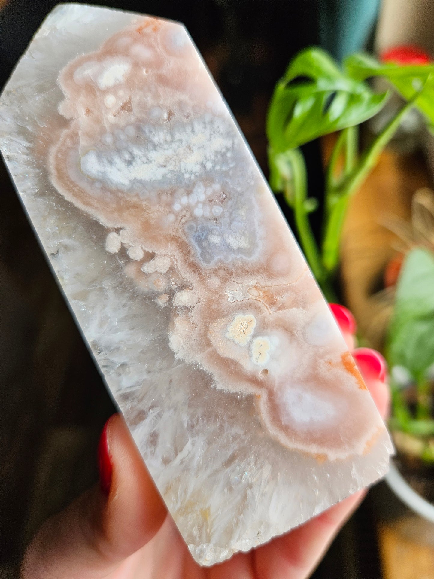 Pink Amethyst with Flower Agate tower