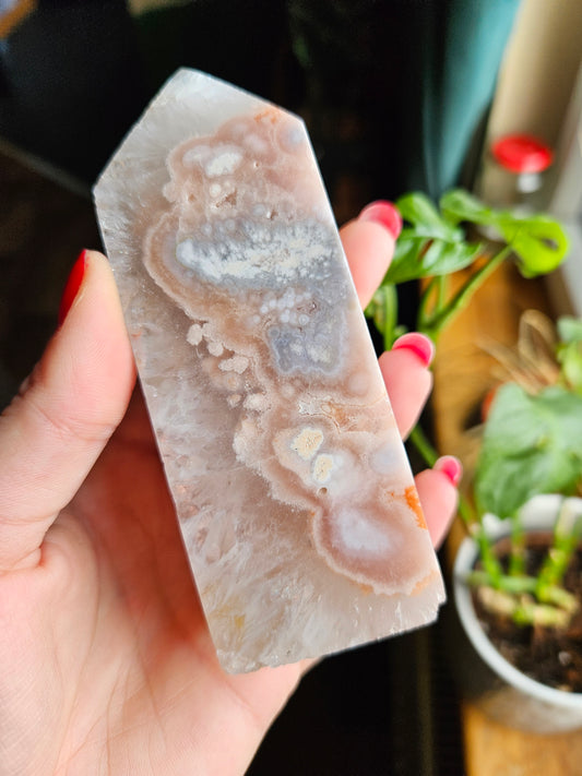 Pink Amethyst with Flower Agate tower