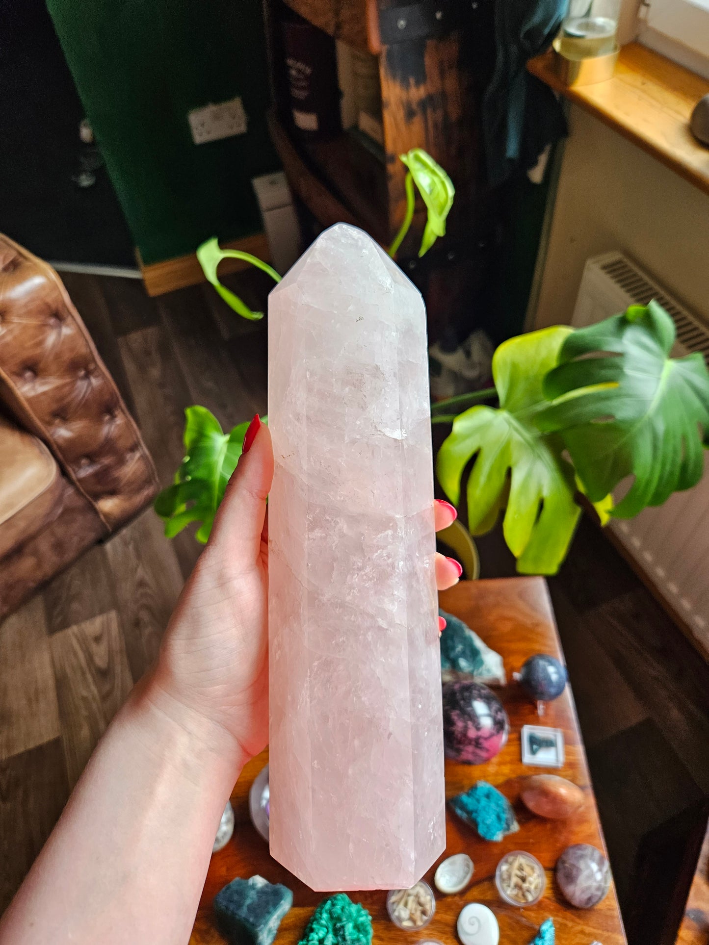 Outstanding Rose Quartz 10.5" Madagascan crystal tower - 1.179kg